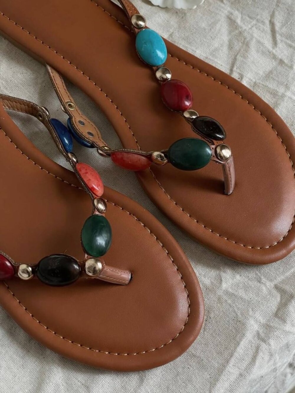Women's Colorful Beaded Flip Flop Sandals - Picture 2 of 5